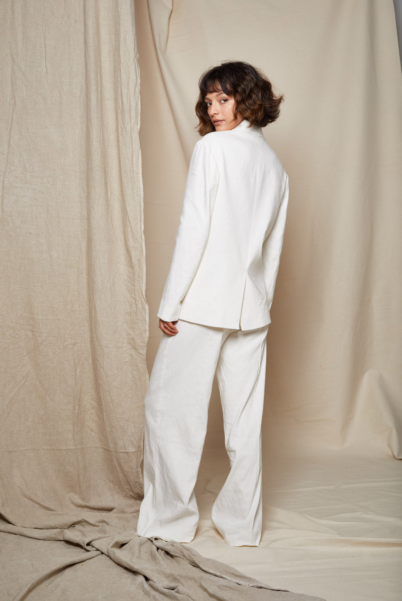 ARIELLE Irish linen tencel white power suit back